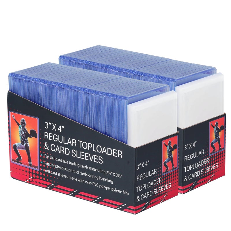 Btlwpy 400 Card Sleeves Top Loaders for Cards 3""X4"" Baseball Card Protectors Premium Toploaders for Cards Hard Plastic Card Holder for Trading Sports Football Game Cards (200 Hard Sleeves+200 Penny Sleeves) - Image 1